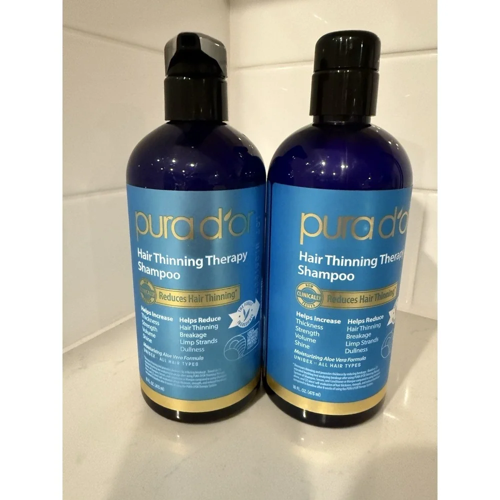 2x PURA D'OR Dor Hair Thinning‎ Therapy Shampoo Original Blue Label Shampoo 16oz
